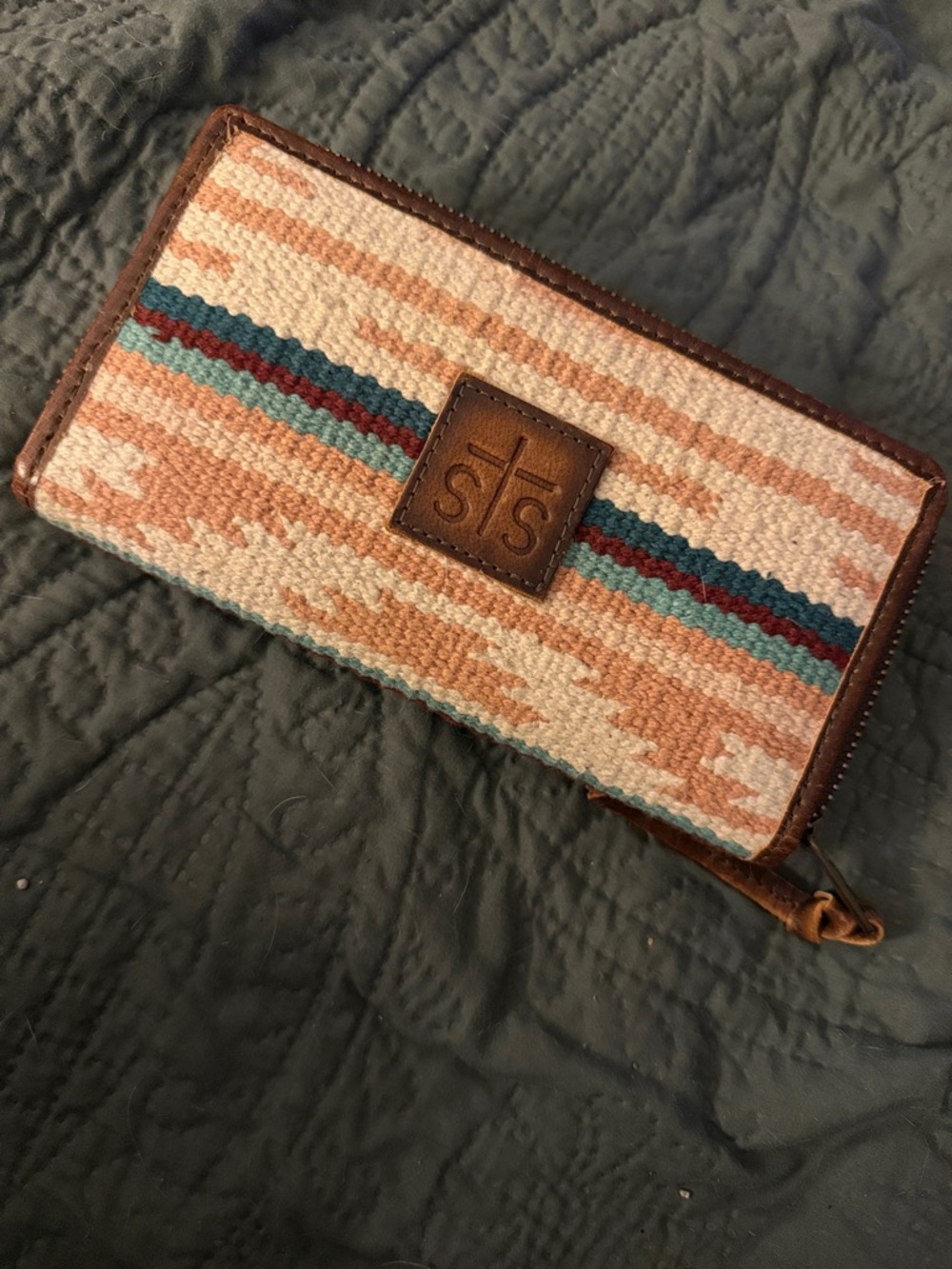 STS Ranchwear Peach, Teal & Burgundy Woven Zip Wallet